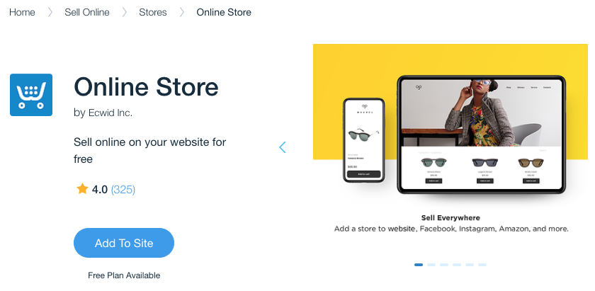 Ecwid online shopping app Wix